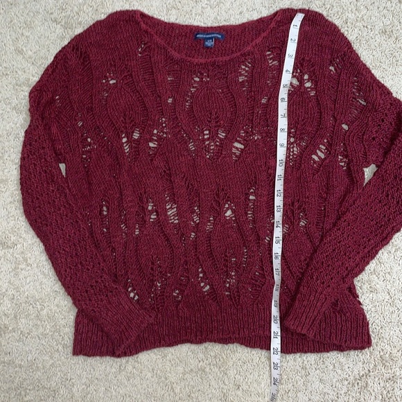 American Eagle Open Weave Crochet Sweater Burgundy Red Cranberry Size Large - Picture 5 of 13